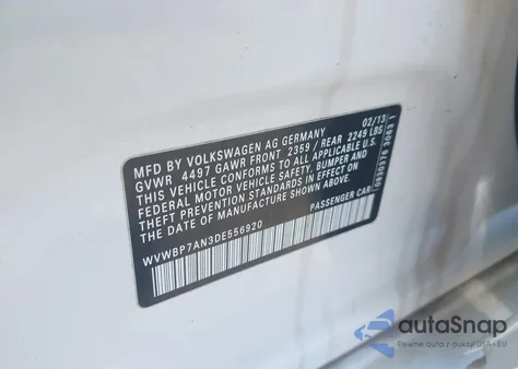 2013 Volkswagen Cc 2.0T Sport из США, поврежденный, VIN WVWBP7AN3DE556920